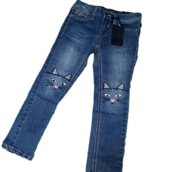 Skinny jeans with kittens embroidered on knees NEW size 5 - Picture 1 of 9